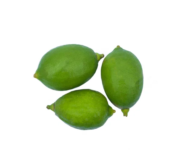 Три Зеленых Цвета Свежий Вкусный Лимон Изолирован Пустом Белом Фоне — стоковое фото