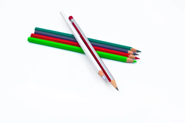 Two Different Colored Wood Pencil Crayon Placed Top Four Pencil — Stock Photo, Image