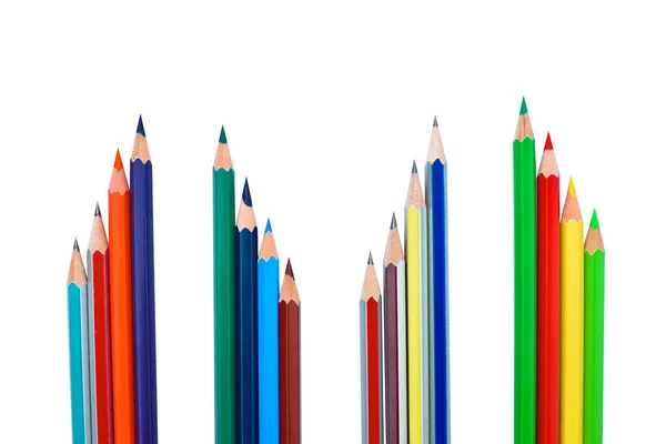 Quatro Fileiras Lápis Madeira Coloridos Diferentes Lápis Colocados Antes Fundo — Fotografia de Stock