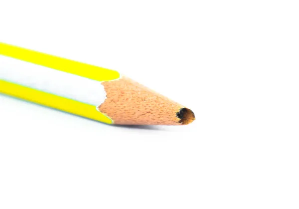 Żółty Srebrny Kolor Paski Drewna Ołówek Umieszczony Białym Odizolowanym Tle — Zdjęcie stockowe