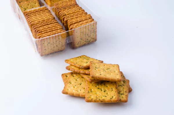 Cracker Snack Eating Diet White Background — Stock Photo, Image