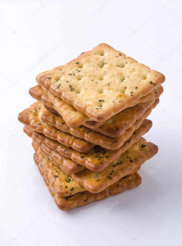 Cracker stack on white background