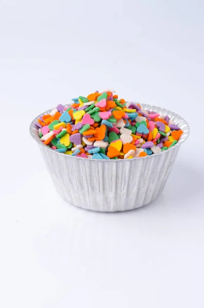 Süße Bunte Süßigkeiten Dekorationen Form Von Herzen — Stockfoto