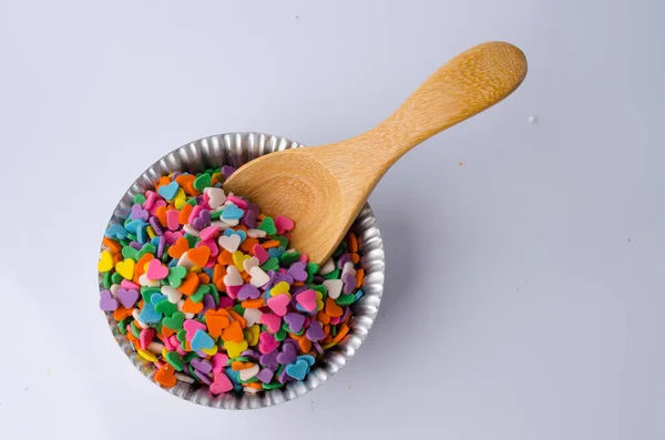 Kalp Şeklinde Tatlı Renkli Şeker Süslemeleri — Stok fotoğraf