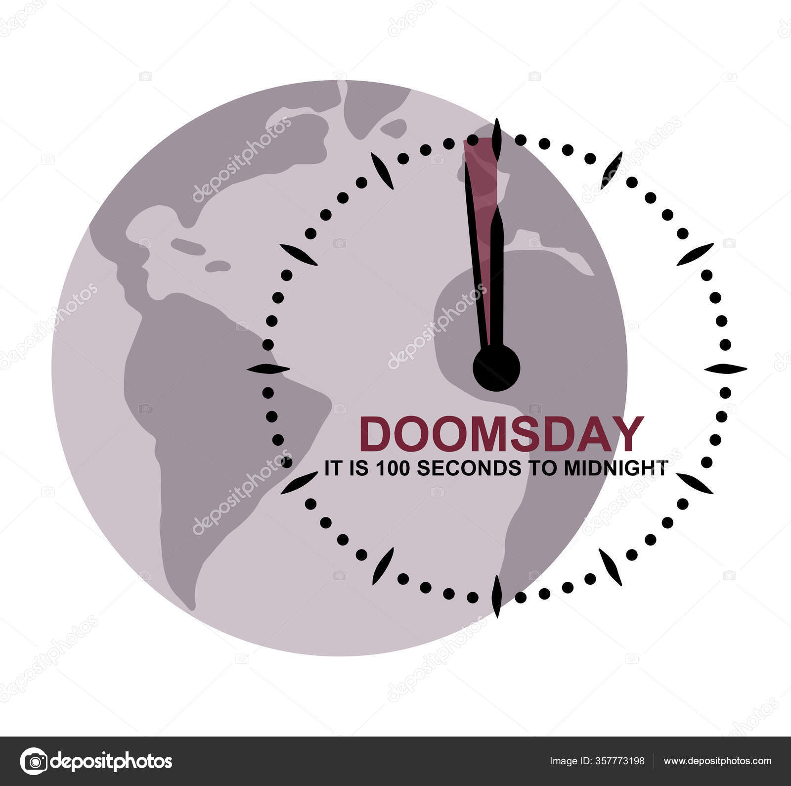 Doomsday Clock Showing 100 Seconds Midnight Map Globe Countdown Global