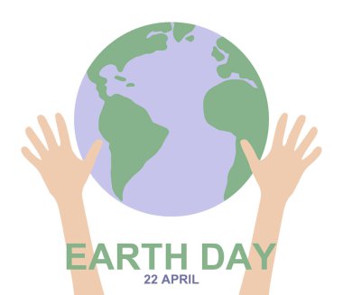 22 Nisan Çevre Güvenliği Günü 'nüz kutlu olsun. Dünyayı kurtar. Dünyayı tutan iki el. Beyaz arka planda izole edilmiş. Düz stil. Vektör İllüstrasyonu.