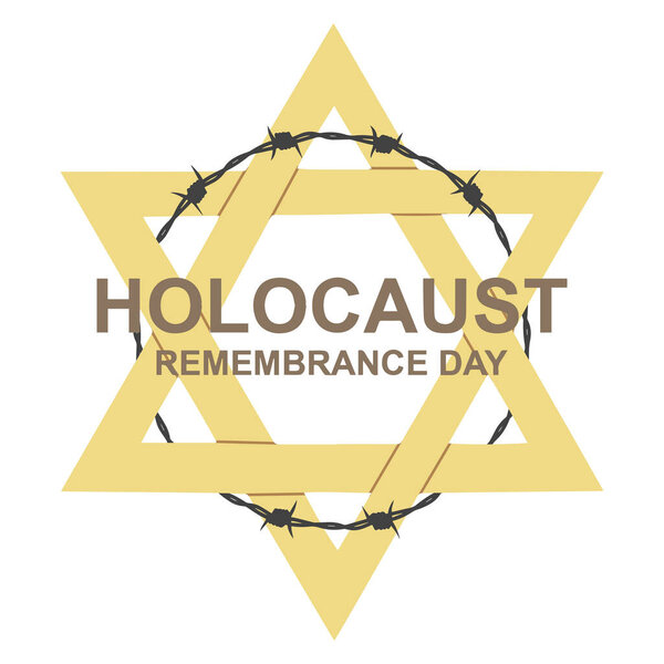 January 27 memorial day. World War II Remembrance Day. Yellow Star of David used Ghetto and Concentration Camps, barbed wire