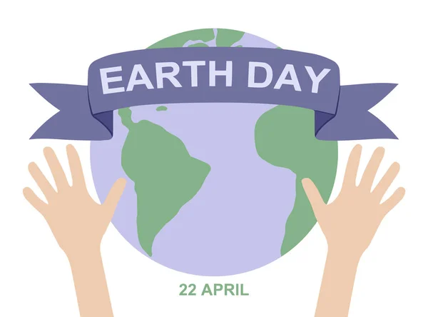 22 Nisan Çevre Güvenliği Günü 'nüz kutlu olsun. Dünyayı kurtar. Dünyayı tutan iki el. Beyaz arka planda izole edilmiş. Düz stil. Vektör İllüstrasyonu.