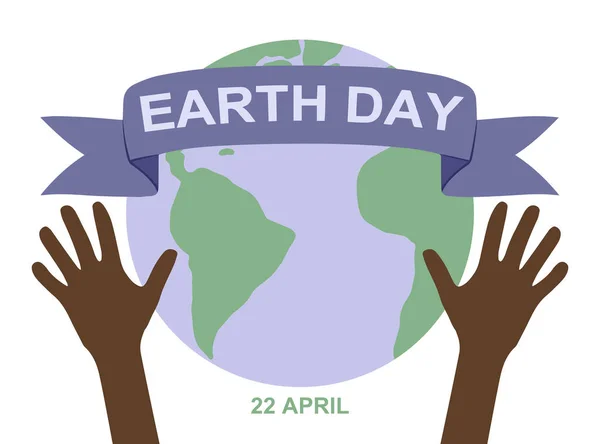 22 Nisan Çevre Güvenliği Günü 'nüz kutlu olsun. Dünyayı kurtar. Dünyayı tutan iki el. Beyaz arka planda izole edilmiş. Düz stil. Vektör İllüstrasyonu.