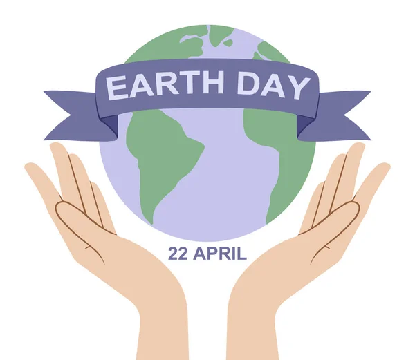 22 Nisan Çevre Güvenliği Günü 'nüz kutlu olsun. Dünyayı kurtar. Dünyayı tutan iki el. Beyaz arka planda izole edilmiş. Düz stil. Vektör İllüstrasyonu.