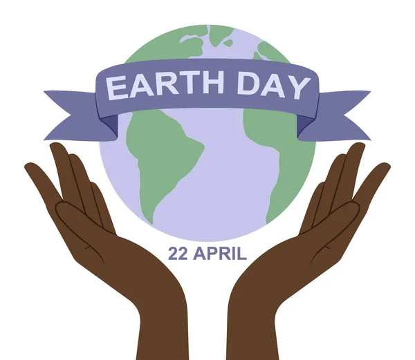 22 Nisan Çevre Güvenliği Günü 'nüz kutlu olsun. Dünyayı kurtar. Dünyayı tutan iki el. Beyaz arka planda izole edilmiş. Düz stil. Vektör İllüstrasyonu.