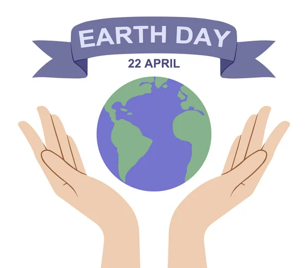 22 Nisan Çevre Güvenliği Günü 'nüz kutlu olsun. Dünyayı kurtar. Dünyayı tutan iki el. Beyaz arka planda izole edilmiş. Düz stil. Vektör İllüstrasyonu.