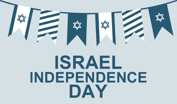 İsrail 'in bağımsızlık günü ulusal bayram düz tasarım bayrakları İngilizce yazılmış ve David yıldızı mavi arka planda izole edilmiş. Poster, kart ya da davetiye tasarımı. Vektör çizimi. EPS 10 biçimi