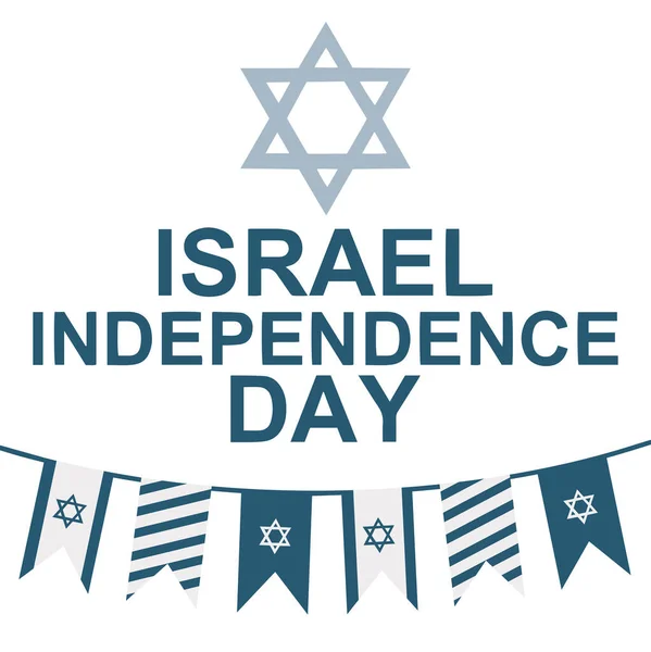 İsrail 'in bağımsızlık günü ulusal bayram düz tasarım bayrakları İngilizce yazılmış ve David yıldızı beyaz arka planda izole edilmiş. Poster, kart ya da davetiye tasarımı. Vektör çizimi. EPS 10 biçimi