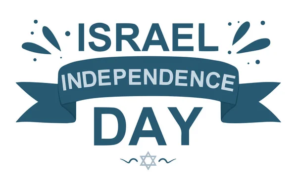 İsrail 'in bağımsızlık günü ulusal bayram düz tasarım kurdelesi İngilizce yazılmış ve David yıldızı beyaz arka planda izole edilmiş. Poster, kart ya da davetiye tasarımı. Vektör çizimi. EPS 10 biçimi