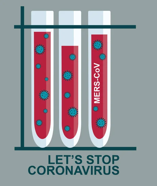 Coronavirus CoV 'den etkilenmiş kanlı test tüpü. Tıp ve sağlık konsepti. Düz vektör illüstrasyonu