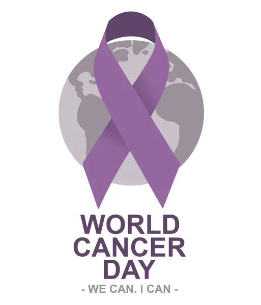 Dünya Kanser Günü yazıları, biz yapabiliriz. 4 Şubat. Kurdele ve metinle Dünya Kanser Günü 'nün vektör illüstrasyonu