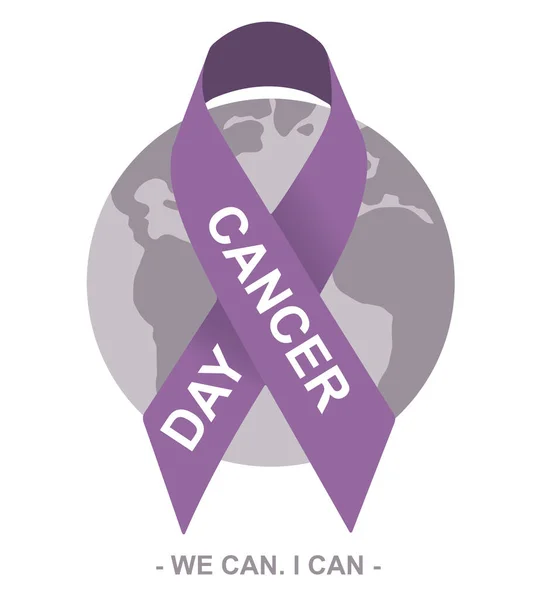 Dünya Kanser Günü yazıları, biz yapabiliriz. 4 Şubat. Dünya Kanser Günü 'nün kurdele, toprak ve metin ile vektör illüstrasyonu