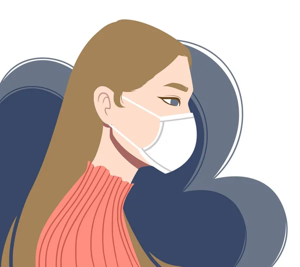 Mujer Que Usa Mascarilla Médica Desechable Para Proteger Contra Contaminación — Archivo Imágenes Vectoriales