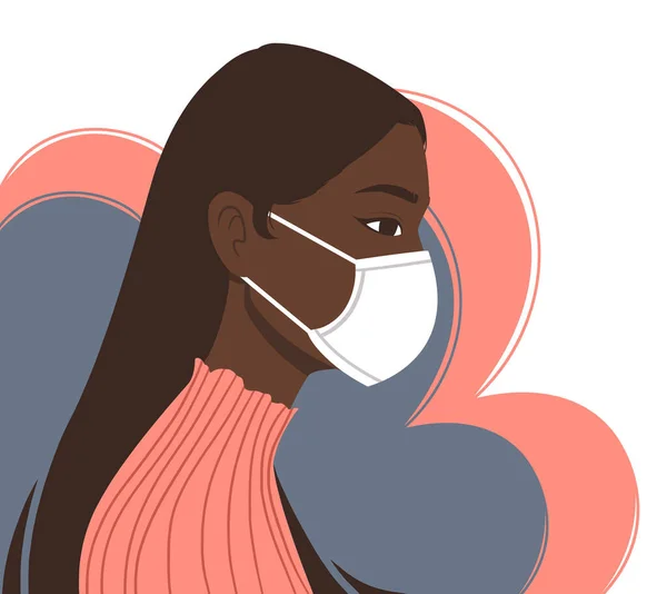Mujer Piel Oscura Que Usa Mascarilla Médica Desechable Para Proteger — Vector de stock