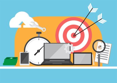 Ev vektörü illüstrasyonundan çalışmak için teknolojik aygıtlar