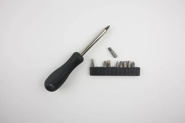 Furniture Collection Tools Screwdriver White Background — Stock Photo, Image