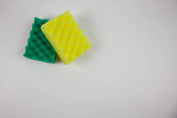 Esponjas Lavagem Louça Amarelas Verdes — Fotografia de Stock
