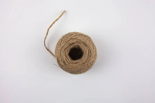Skein Brown Wool Knitting White Background Needlework — Stock Photo, Image