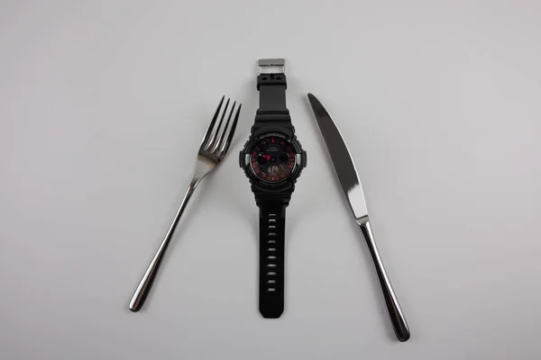 Moscow Russia May 2020 Casio Shock Watch Fork Knife Culture — Stock Photo, Image