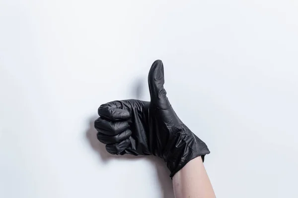 Hand Black Medical Glove Showing Class Hand Shows Class — Stock Photo, Image