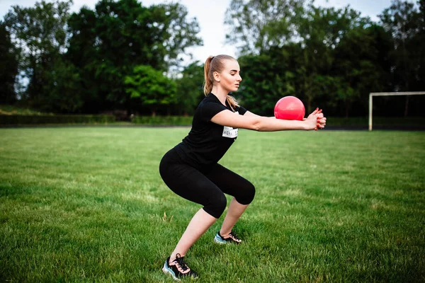 Stile Vita Sportivo Sano Giovane Donna Atletica Abito Sportivo Facendo — Foto Stock