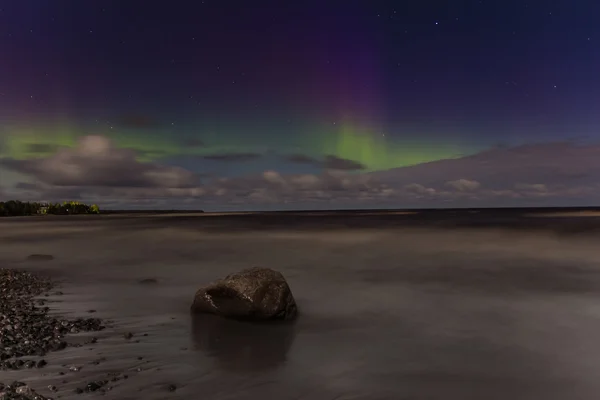 Luces boreales en el lago Ladoga, Leningrado, Rusia —  Fotos de Stock