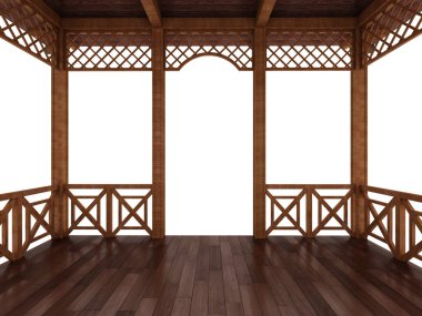 Beyaz bir arka plan üzerinde ahşap Teras 3D render