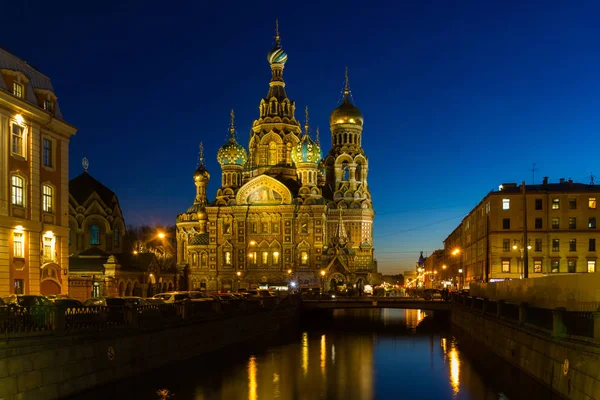 Salvador Sobre Sangre Derramada Luz Noche San Petersburgo Rusia — Foto de Stock