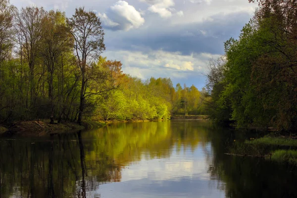 Jarní Krajina Lesní Řeky Rusko — Stock fotografie