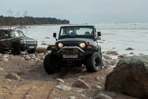 Leningrad Regio Rusland April 2017 Jeep Wrangler Road Regio Leningrad — Stockfoto