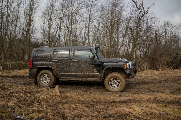 Região Leningrado Rio Tosno Rússia Março 2017 Road Trip Hummer — Fotografia de Stock