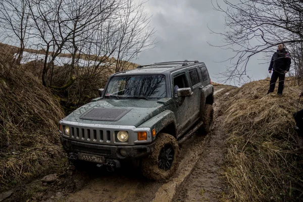 Leningrad Regio Rivier Tosno Rusland Maart 2017 Road Reis Hummer — Stockfoto