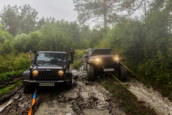 Jeep Wrangler con carretera forestal — Foto de Stock