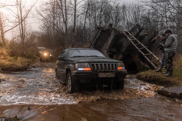 2017 Tratado Arkhangelsk Región Leningrado Rusia Echa Vistazo Todoterreno Jeep — Foto de Stock