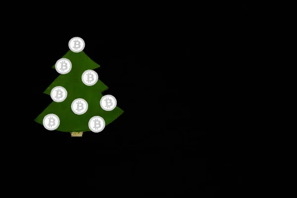 Árbol Navidad Decorado Con Bitcoin — Foto de Stock