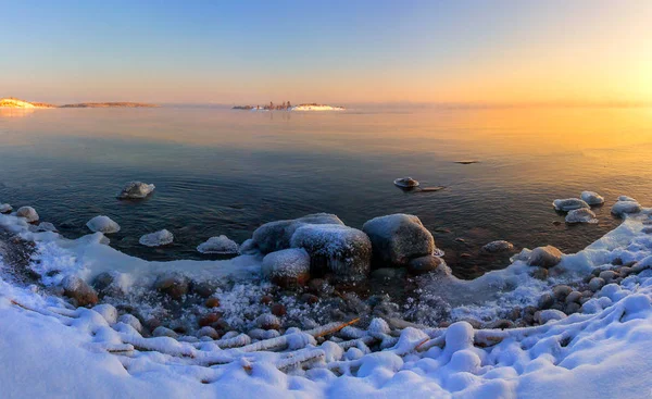 Winter Het Ladogameer Karelië Rusland — Stockfoto