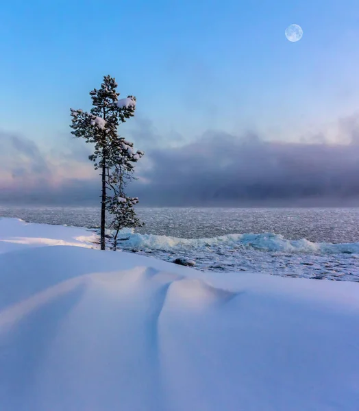 Antes Del Amanecer Lago Ladoga Karelia Enero 2018 Invitado Recorrer — Foto de Stock