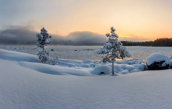 Voor Zonsopgang Het Ladogameer Karelië Januari 2018 Uitgenodigd Tour Winter — Stockfoto