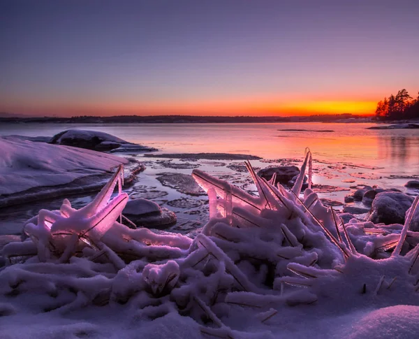 ラドガ湖の紫の夕日 カレリア ロシア — ストック写真