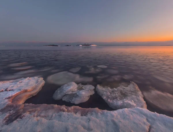 Inverno Noite Gelada Lago Ladoga Carélia Rússia — Fotografia de Stock