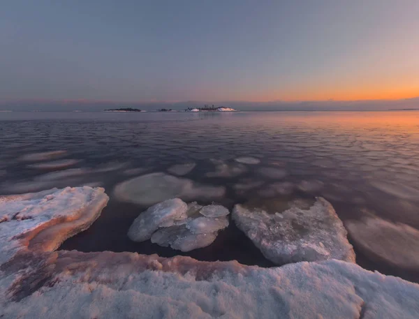 Helada Noche Invierno Lago Ladoga Karelia Rusia — Foto de Stock