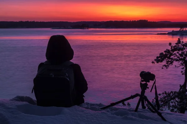 Fotografo Sul Lago Lago Ladoga Carelia — Foto Stock