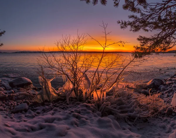 Frosty Evening Lake Lake Ladoga Karelia — Stock Photo, Image