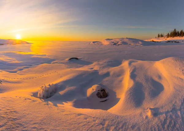 Frosty Winteravond Het Ladogameer Karelië Rusland — Stockfoto